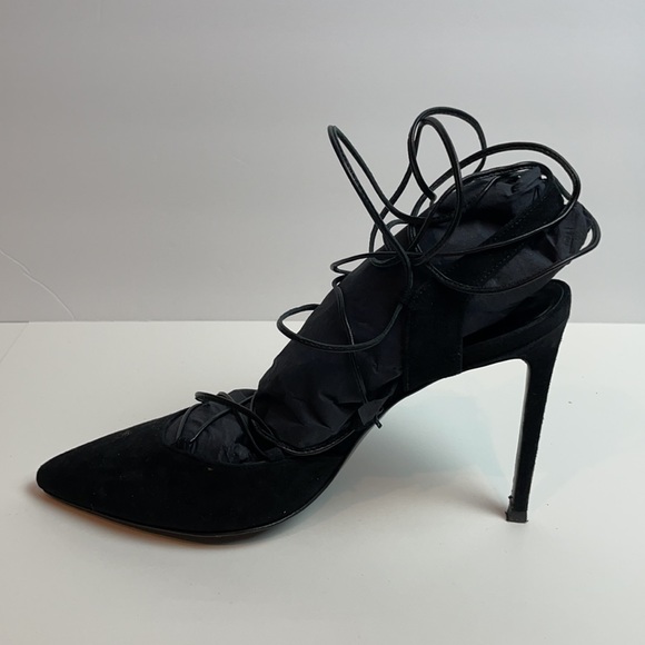 Saint Laurent Black Suede Ankle Wrap Pointed Pumps - Picture 5 of 8